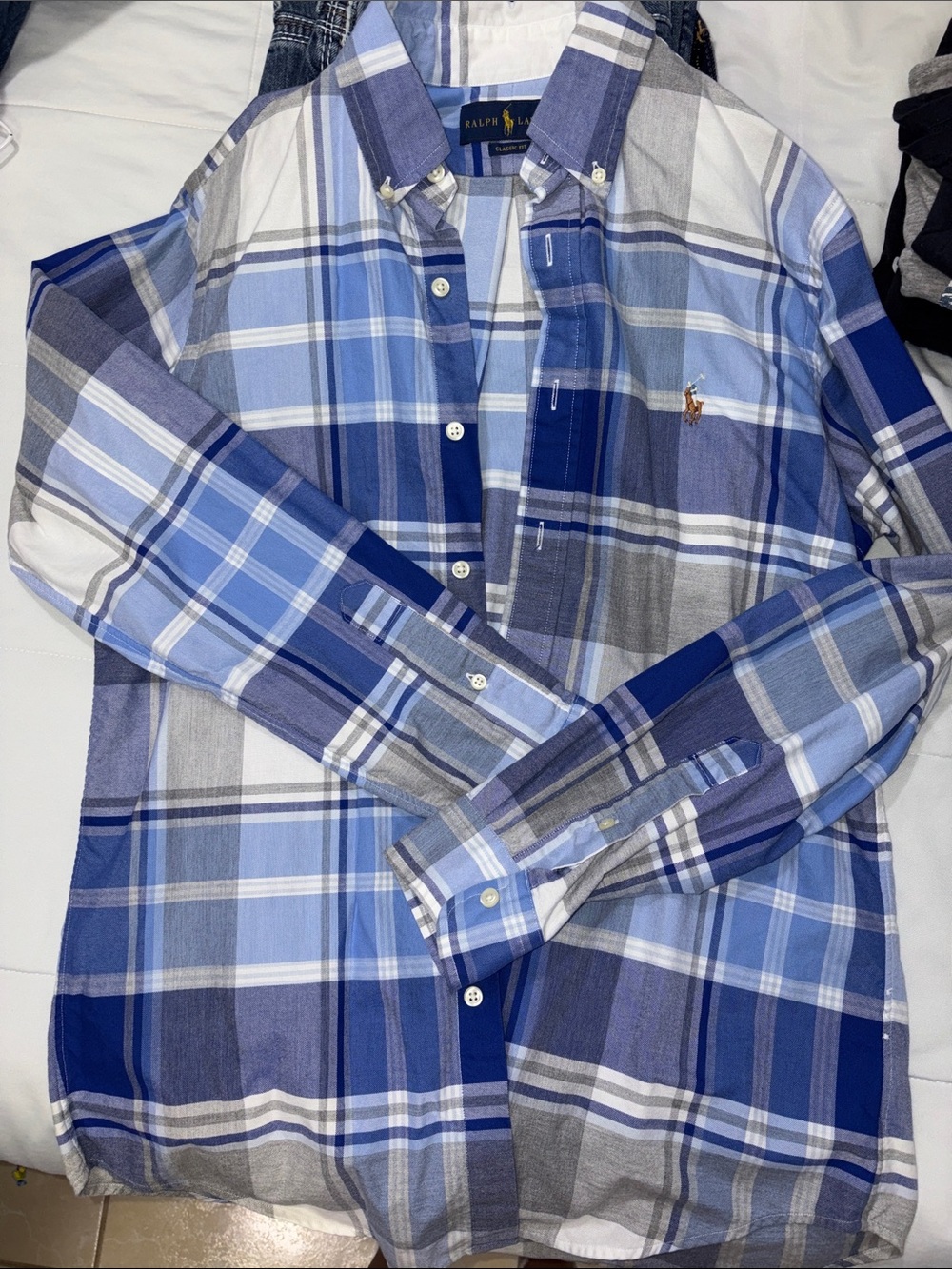 Ralph Lauren Blue and White Plaid Button-Down Shirt